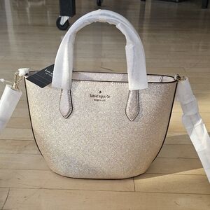 Kate Spade NWT Champagne Beige Gold Glitter Sparkle Handbag Crossbody Purse